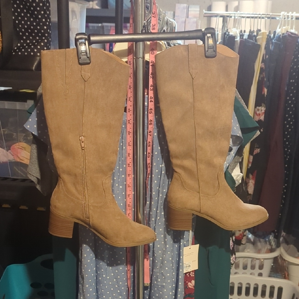 Kohl's Tan Suede-Look Mid-Calf Block Heel Boots